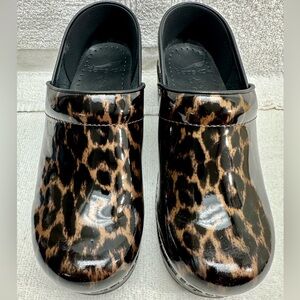 Dansko Professional Patent Leather Leopard print Clogs